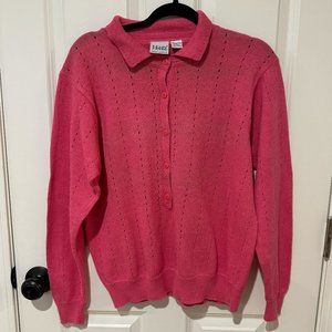 Vintage Leon Levin Hand Loomed Pink Button‎ Up Granny Sweater - Size Large